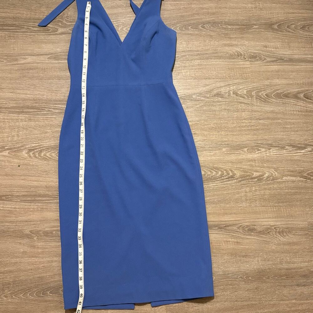 Dress The Population Lita Dress Sz M Blue Jay Tie Shoulder Cocktail Midi Sheath - Picture 9 of 16
